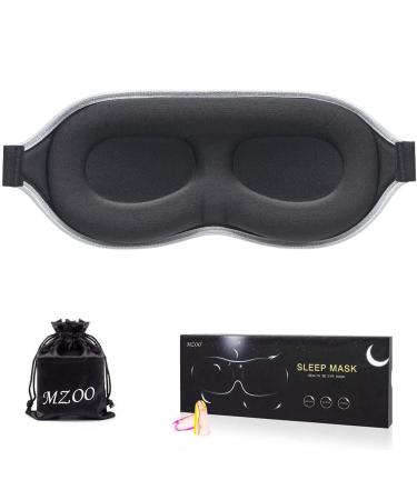 MZOO Luxury Sleep Mask for Back and Side Sleeper, 100% Block Out Light Sleeping Eye Mask for Women Men, Zero Eye Pressure 3D Contoured Night Blindfold, Breathable & Soft Eye Shade Cover Black Black (Silver Edge)