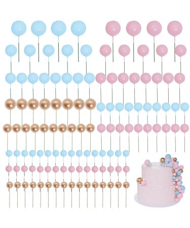 120 Pcs Ball Cake Topper Balloons Cupcake Toppers Decorations Ball Shaped Balloon Cake Topper for Birthday Party Baby Shower Wedding Anniversary Decor (Pink Blue and Gold 120) Pink Blue and Gold 120