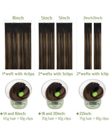 DOORES Clip in Human Hair Extensions 18 Inch Balayage Dark Brown to Chestnut Brown - 5pcs 70g | Natural Straight Hair Extensions - Buy Online on GoSupps.com