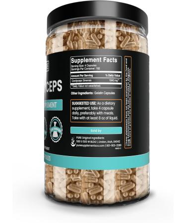 PURE ORIGINAL INGREDIENTS Cordyceps (730 Capsules) No Magnesium Or Rice Fillers Always Pure Lab Verified 730 Count (Pack of 1) - Buy Online on GoSupps.com