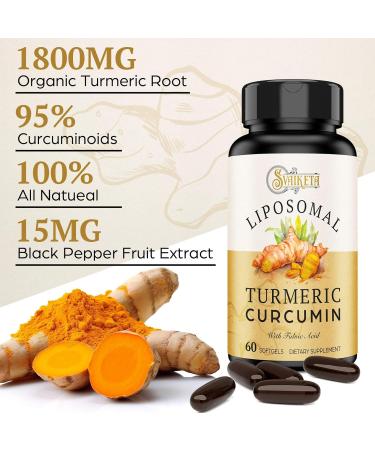 Liposomal Turmeric Curcumin Supplement 2000mg 95% Standardized Curcuminoid Extract & Organic Root Powder with Piperine Black Pepper Fruit (15mg) 60 softgels 60 Count (Pack of 1) - Buy Online on GoSupps.com