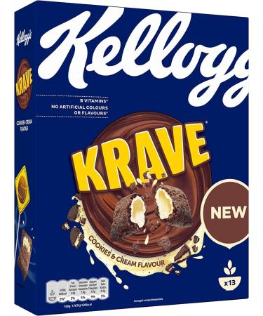 6 x Kellogg's Krave Cookies & Cream Flavour Crispy Cocoa Cereals Filled with Cream - Buy Online on GoSupps.com
