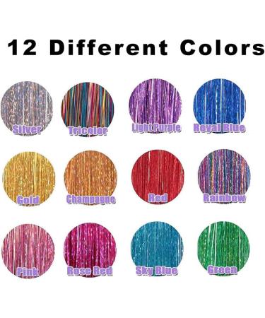 48 Hair Tinsel Kit: 2400 Strands, 12 Mixed Colors for Women & Girls - Perfect for Christmas, New Year, Cosplay & Parties - Buy Online on GoSupps.com