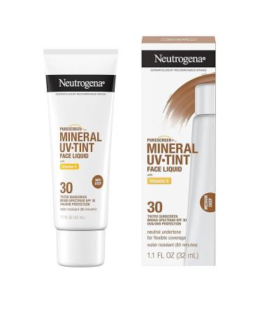 Neutrogena Purescreen+ Tinted Sunscreen for Face with SPF 30, Broad Spectrum Mineral Sunscreen with Zinc Oxide and Vitamin E, Water Resistant, Fragrance Free, Medium Deep, 1.1 fl oz - Buy Online on GoSupps.com