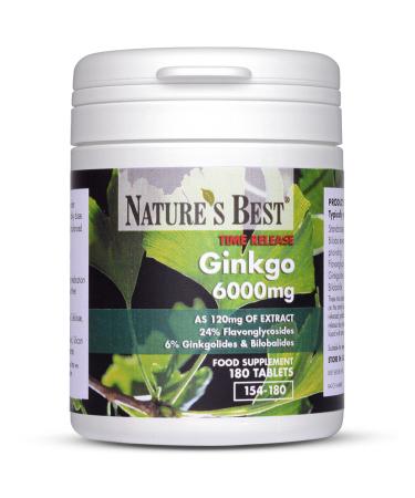 Ginkgo Biloba 6000mg | High Strength | 180 One-A-Day Vegan Tablets | Pure Grade Extract and Time Release Formula | UK Made and Purest Extract Available in The UK