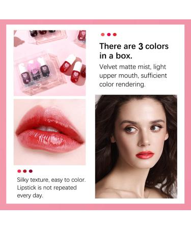 3 Colors Lip Tint Stain Set - Korean Lip Gloss & Plumping Mini Liquid Lipstick - Waterproof & Long-Lasting Lip & Cheek Tint - High Pigment & Vivid Color Makeup (Set A) - Buy Online on GoSupps.com