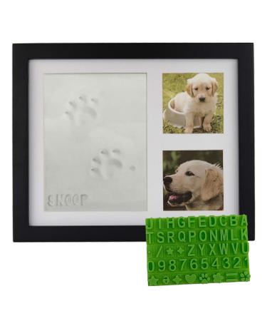 Ultimate Dog or Cat Pet Pawprint Keepsake Kit & Picture Frame - Premium Wooden Photo Frame, Clay Mold for Paw Print & Free Bonus Stencil. Makes a Personalized Gift for Pet Lovers and Memorials Black