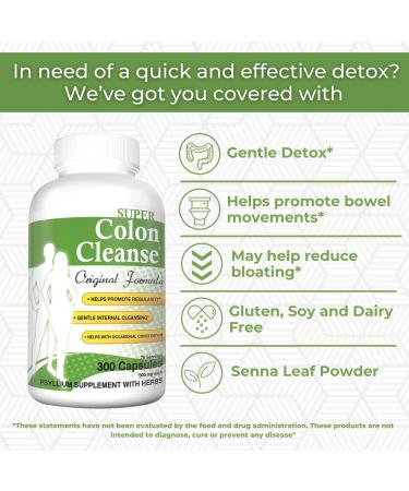 Health Plus Super Colon Cleanse - 300 Capsules for Digestive Support & Constipation Relief | Psyllium Husk & Senna Leaf - 6 Cleanses - Buy Internationally - Buy Online on GoSupps.com
