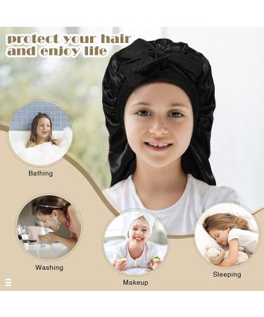 Kids Long Hair Bonnet for Sleeping - Double Layer Elastic Satin Girls Bonnet (Black) - Buy Online on GoSupps.com