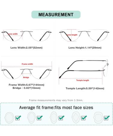 Eyekepper 4 Pack Rimless Reading Glasses - Lightweight Half Moon Readers for Men & Women +2.25 - Stylish and Comfortable - Buy Online on GoSupps.com