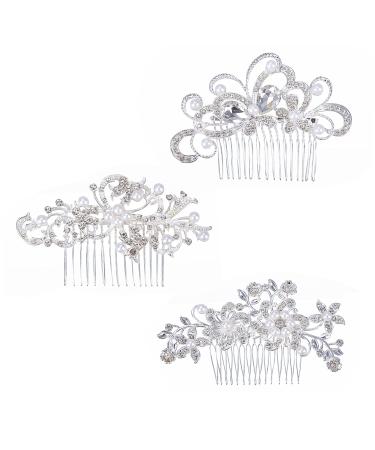 Euvoym 3 Pieces Bridal Wedding Hair Clip Comb Bridal Flower Side Hair Clips Pearl Bridal Headpiece Wedding Accessories for Women and Girls