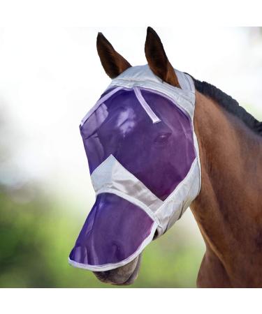 Harrison Howard CareMaster Horse Fly Mask UV Protection without Ears with Nose Protection Silver/Purple Warmblood (L) L Purple - Buy Online on GoSupps.com