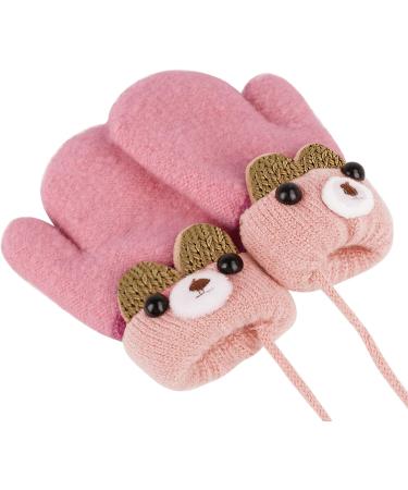 Infant Toddlers Winter Mittens with Cute Cartoon Design - Dual Layers Plush Padded Knitted Gloves for Baby Girls Boys 0-3 Years - Light Watermelon Red - Buy Online on GoSupps.com