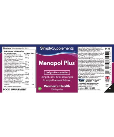 Menapol Plus Capsules for Hormonal Balance | SOYA Isoflavones Siberian Ginseng & Red Clover | 120 Capsules | UK Made - Buy Online on GoSupps.com