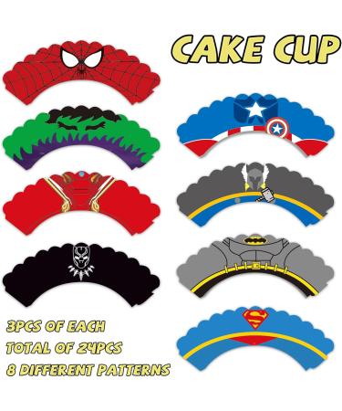 48pcs Superhero Cupcake Toppers & Wrappers - Birthday Party Cake Decorations - Buy Online on GoSupps.com