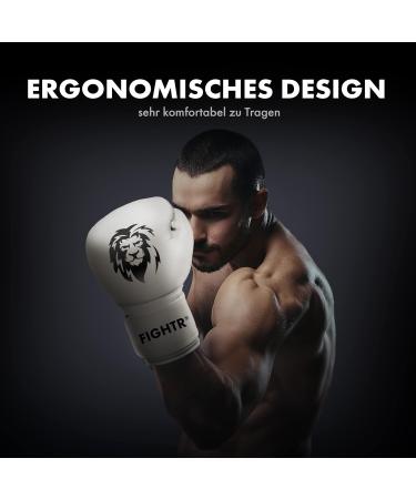 Fightr Real Leather Boxing Gloves - 10-16 oz for Men & Women | MMA Muay Thai Kickboxing & Martial Arts - Includes Carrying Bag - 12 oz Off White - Buy Online on GoSupps.com