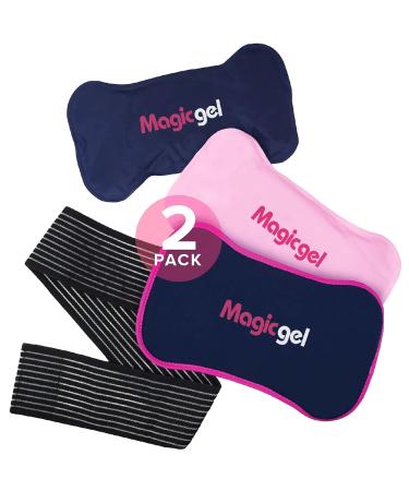 2 x Reusable Ice Packs for Injuries with Adjustable Wrap-Around Strap | Soft Gel Ice Pack Set for Pain Relief | Dual Hot and Cold Pack Kit for the Back, Neck, Ankle, Knee, Hip, Arm, & More (Magic Gel)
