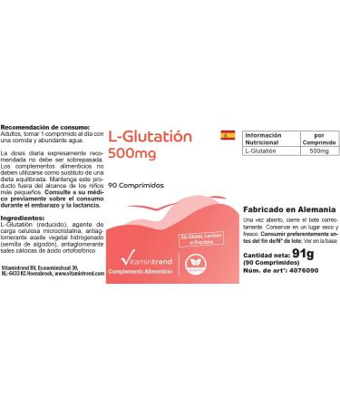 L-Glutathione 500mg - Reduced - 90 tablets - Vegan | Vitamintrend  - Buy Online on GoSupps.com