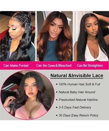 LSYBEAUTY Body Wave Lace Front Wig 22 Inch - 180% Density Brazilian Virgin Hair - Glueless 4X4 Lace Closure Wig for Black Women - Pre Plucked with Baby Hair - Natural Color 22 Inch - Buy Online on GoSupps.com