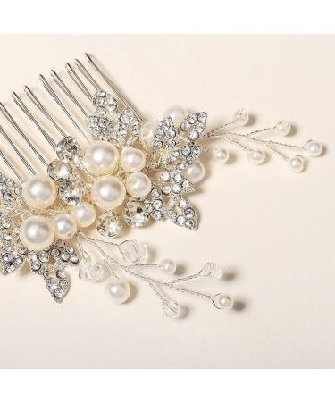 Pearl Bridal Hair Comb Sliver Wedding Bridal Pearl Hair Accessories for Women Handmade Rhinestone Wedding Hair Slides for Bride Bridesmaid - Buy Online on GoSupps.com