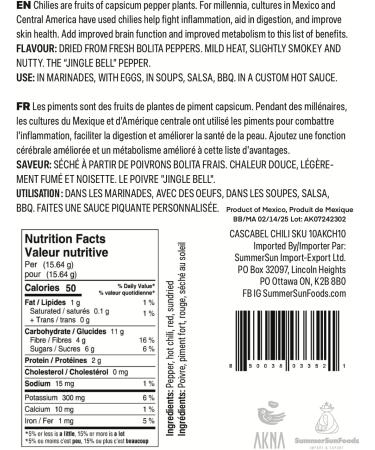 AKNA Dried Cascabel Chili Peppers Authentic Whole Mexican Chili Peppers 170g Vacuum Pack - Buy Online on GoSupps.com