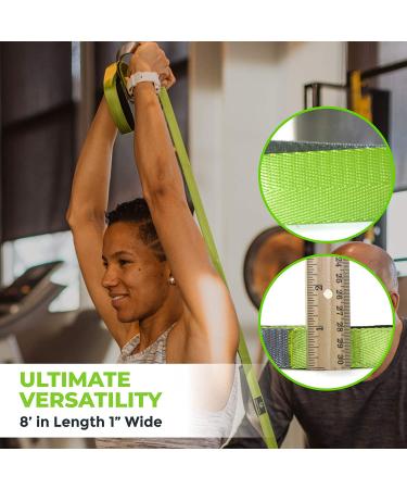 Gradient Fitness 12 Loop Stretching Strap 8ft with Neoprene Handles - Physical Therapy & Yoga Equipment for Leg Stretching - Green/Gray - Buy Online on GoSupps.com