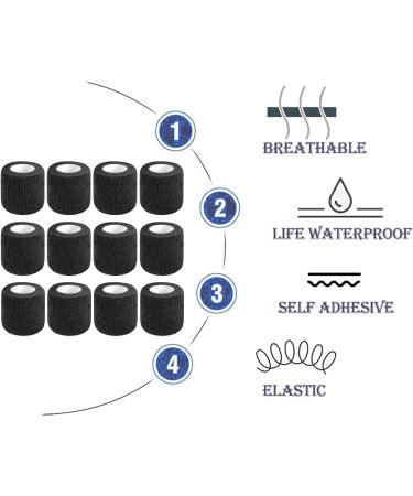 2 Black Vet Wrap 12 Pack - Self Adhesive Bandage Wrap for First Aid - 5 Yards Flexible & Breathable Bandage Wrap for Sprains Protection - Buy Online on GoSupps.com