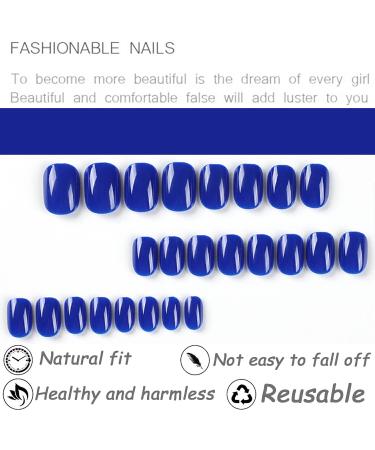 BNUUTIM Square Press on Nails Blue False Nails with Designs - Glossy UV Finish Acrylic Squoval Nails for Women and Girls - Buy Online on GoSupps.com