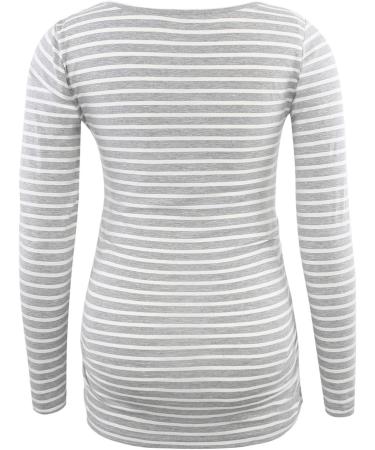 Love2Mi Round Neck Maternity Top | Long Sleeve XL Gray White Stripe Shirt - Buy Online on GoSupps.com
