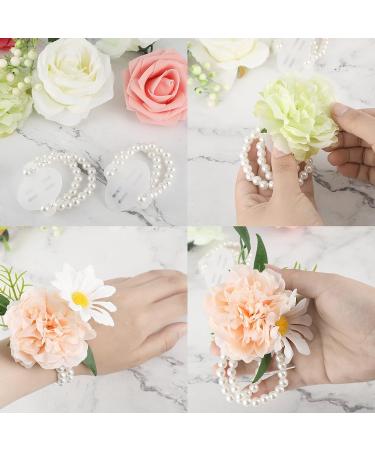 Elastic Pearl Wrist Bands & Floral Boutonniere Magnets Set for Wedding Corsage Accessories - Buy Online on GoSupps.com
