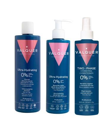 Valquer Hydration Hair Pack: Shampooing Z ro% 400 ml + Masque Effet Glace 100 ml + Apr s-shampoing biphasique 100 ml. Cheveux secs 1300 G (3 unit s) Sans parfum 300 ml (Lot de 1)