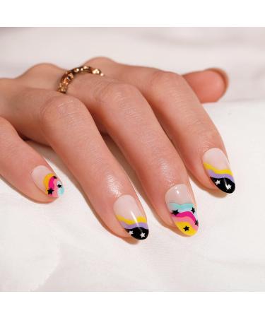 BettyCora Summer Square Press-on Nails Set - 24 Pcs False Nail Kit with Glue and French Design - A15 Cartoon Eyes - 12 Sizes - Buy Online on GoSupps.com