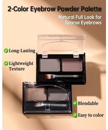 2-Color Eyebrow Powder Palette Waterproof Long-Lasting Eye Brow Makeup Kit Defined Brow Filler Lightweight Blendable Natural Full Look for Sparse Eyebrows with Brow Brush-01 Light Brown + Grey - Buy Online on GoSupps.com