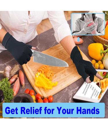 2 Pairs Copper Infused Compression Arthritis Gloves for Hand Pain Relief - Medium Size for Women & Men - Ideal for Carpal Tunnel, RSI, Rheumatoid, Tendonitis - Fingerless Design for Computer Typing Support (Black) - Buy Online on GoSupps.com