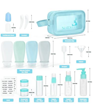 Noideeer 18-Piece Silicone Travel Bottles Set | TSA Approved Ideal for Shampoo Lotion & Shower Gel | Includes Labels & Transparent Bag - Blue - Buy Online on GoSupps.com