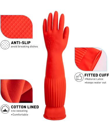 ThxToms Rubber Dishwashing Cleaning Gloves - 2 Pairs Fleece Lined Reusable & Waterproof Extra-Long Cuff Anti-Slip Design for Kitchen & Household - Large Orange (Pack of 4 - Buy Online on GoSupps.com