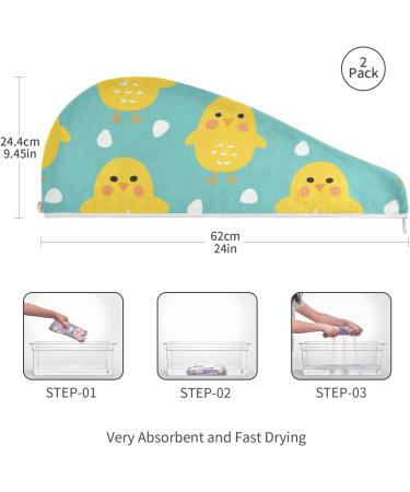 Happy Yellow Chicken Hair Towel 2 Pack | Super Absorbent Quick Dry Hair Turbans for Women & Girls | Perfect Hair Drying Solution - Buy Online on GoSupps.com