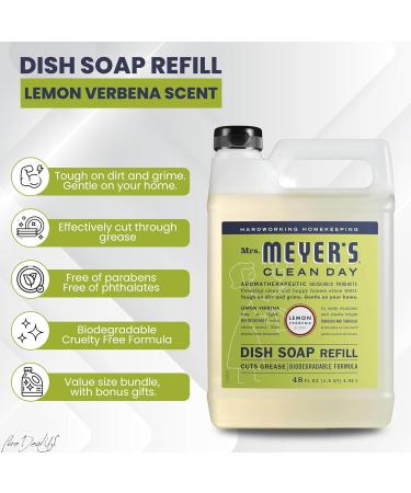 Mrs. Meyers Liquid Dish Soap Refill - Lemon Verbena - 48 FL OZ | Includes Silicone Funnel & Magic Cleaning Cloths - 4 Piece Set | International Shipping - Buy Online on GoSupps.com