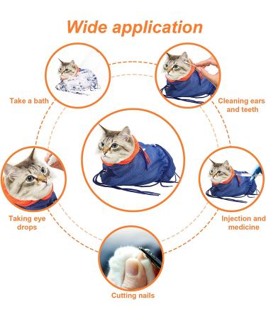 Catcan Breathable Mesh Cat Bathing Bag - Anti-Scratch & Adjustable Grooming Bag for Nail Trimming - Blue-Orange - Buy Online on GoSupps.com