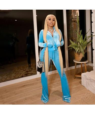 ZEYAYI Velvet 2 Piece Set - Cute Hoodied Crop Top & Shorts Outfit - Velour Long Sleeve Zip Up - Matching Suit - Light Blue - Large - Buy Online on GoSupps.com