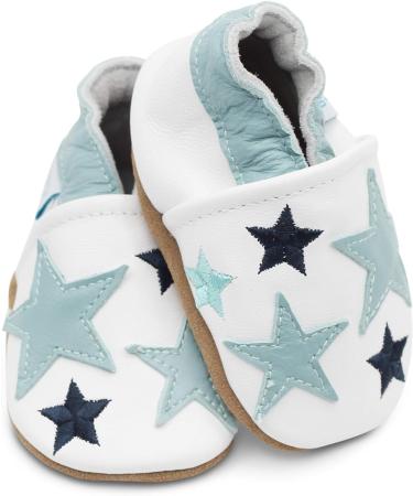 Dotty Fish Soft Leather Baby Shoes | Boys' Toddler Shoes with Non-Slip Suede Soles | Blue Stars Design | 0-6 Months - 4-5 Years - Buy Online on GoSupps.com