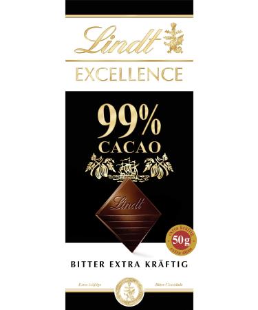 Lindt Excellence 99 % cocoa - noble bitter chocolate |50 g Tafel |Extra strong bitter chocolate |Intensive cocoa taste |Dark chocolate |Vegan chocolate |Chocolate gift 99% version 2023