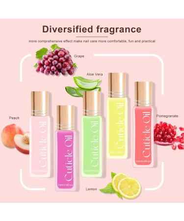 Arousar Cuticle Oil 5pcs 10ml Nail Oils Set Rollerball Applicator for Nails Natural Cuticle Care Kit Essential Oils for Nails Smoothing Nourishing and Moisturizing Sweet Peach A-Peach/ Grape/ Aloe Vera/ Lemon/ Pomegranate - Buy Online on GoSupps.com