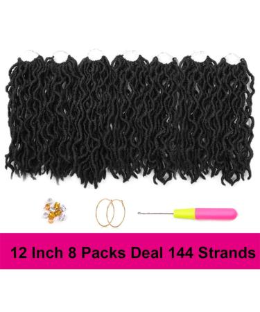 Wavy Gypsy Locs Crochet Hair 12 Inch 8 Packs/Lot Ombre Goddess Wavy Faux Locs Synthetic Braiding Hair | Short Dreadlocs Hair Extensions (Black 1B) - 12 Inch (Pack of 8) - Buy Online on GoSupps.com