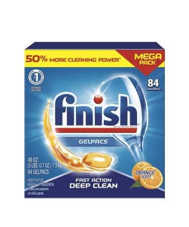 Finish All in 1 Gelpacs Orange, Dishwasher Detergent Tablets 84 count (packaging may vary ) 84 Count (Pack of 1)
