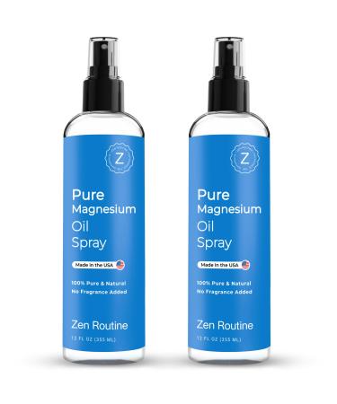 Pure Magnesium Oil Spray 12oz (2-Pack) USP Grade Topical Magnesium for Feet Body & Muscles Helps with Leg Cramps Relaxation & Recovery Made in USA 12 Fl oz 2-Pack