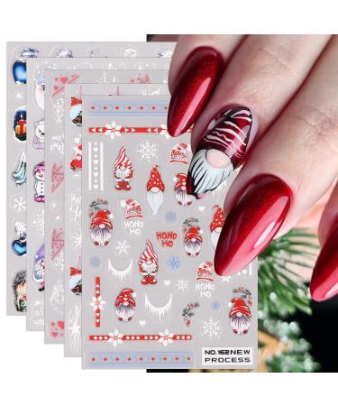 JMEOWIO 6 Sheets Christmas Nail Art Stickers Decals Self-Adhesive Winter Holiday Cute Red Nail Supplies Nail Art Design Decoration Accessories