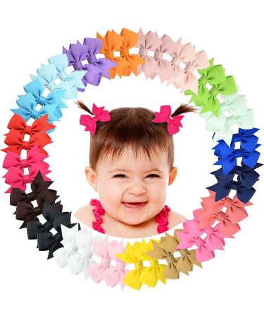 ALinmo Baby Hair Clips 2" Baby Girls Fully Lined Baby Bows Tiny Hair Bows Alligator Clips for Baby Girls Infants Toddlers in Pairs 2 Inch (Pack of 40)