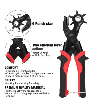 KingTool Leather Hole Punch Set  Super Heavy Duty Rotary Puncher  Multi Hole Sizes Maker Tool Red - Professional Leather Hole Punch Set - Buy Online on GoSupps.com