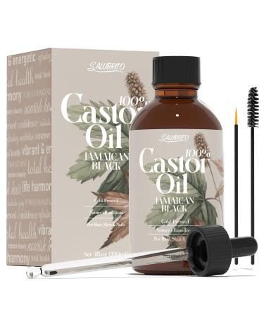 SALUBRITO 120ml Organic Castor Oil for Eyelashes Eyebrows Hair Skin Body Beard Nail 100% Pure & Natural Hair Oil Cold-Pressed with Lash Brush & Brow Brush Set